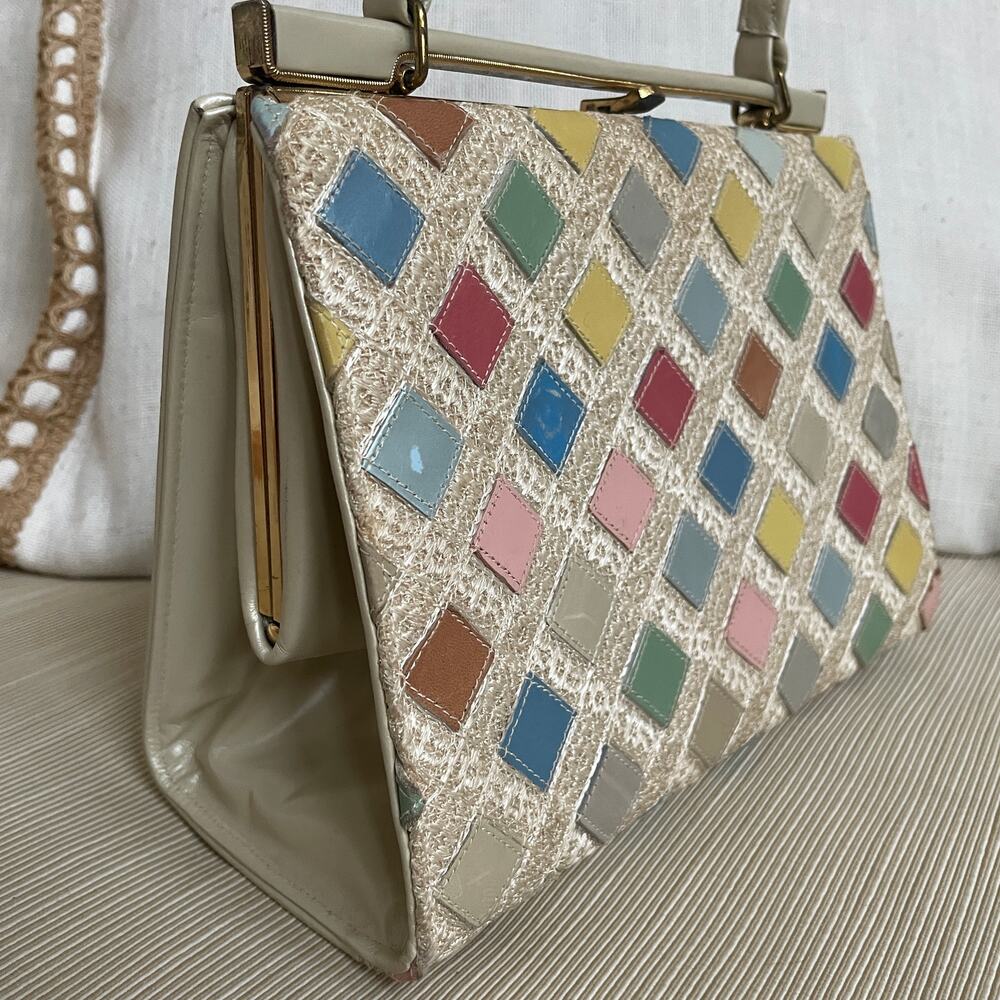 Vintage Stylecraft Miami Kisslock Frame Bag | 50s 60s Pastel Woven Rare - Picture 2 of 9